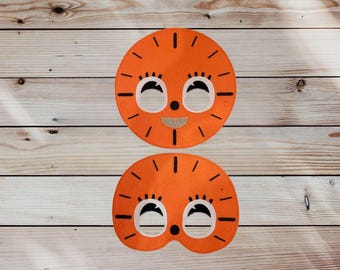 Vilten geborduurd wijzerplaatmasker: oranje AI-personage - Halloween