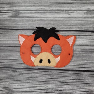 Warthog Mask - Lovable Warthog - Jungle Animal - Lion Inspired Felt Embroidered Mask - Kid & Adult - Pretend Play - Halloween Costume