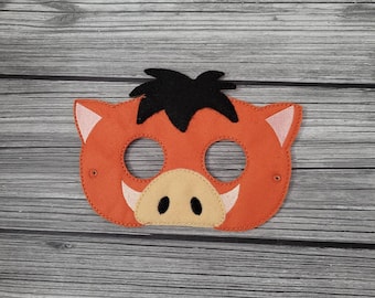 Felt Embroidered Warthog Mask: Jungle Animal Costume - Kid & Adult - Prentend Play - Cosplay