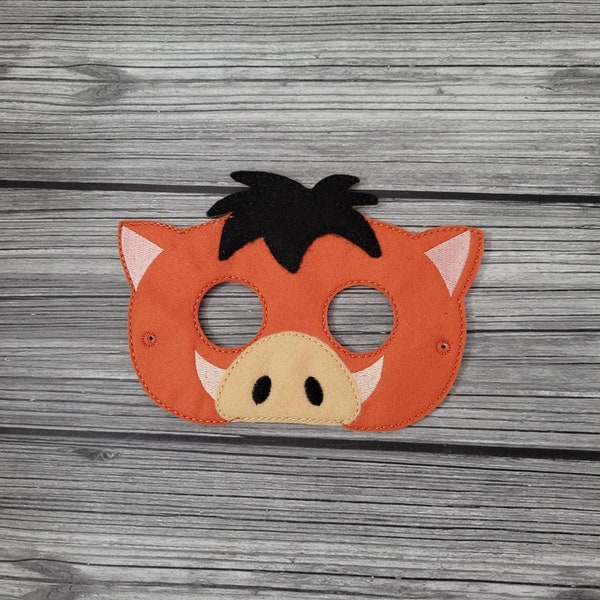 Warthog Mask - Pumba Inspired Mask - Lion Guard Inspired Felt Embroidered Mask - Kid & Adult - Pretend Play - Halloween Costume