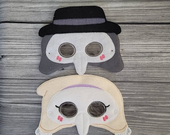 Plague Doctor Felt Embroidered Mask - Plague Nurse Felt Embroidered Mask- Kid & Adult - Pretend Play - Halloween Costume - CosPlay