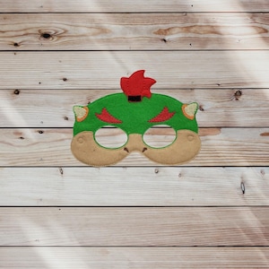 Bowser Jr Embroidered Felt Mask -Kid & Adult Mask - Pretend Play - Halloween Costume - Dress Up Mask-Red Plumber Character Turtle Mask