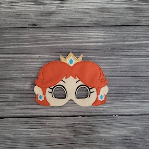 Princess Daisy Felt Embroidered Mask - Princess Mask - Gaming Character - Kid & Adult - Pretend Play - Halloween Costume