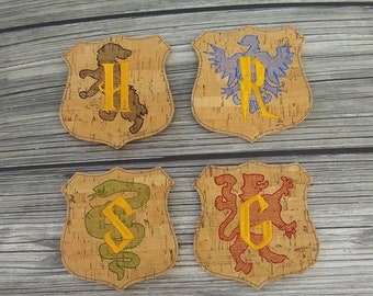 Embroidered Cork Coasters: Wizard House Theme - Set of 4
