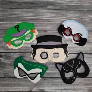 Super Hero Villain Felt Masks - Bat Hero Foes - Penguin - Riddler - Catwoman - Ice Man - Joker -Dress-Up Masks - Pretend Play Masks-Costumes
