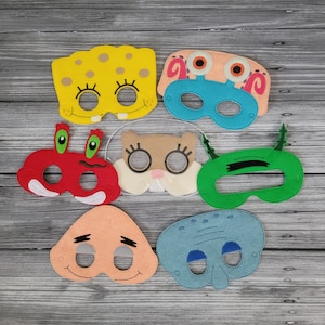 Under Sea Friends -Sponge Boy-Starfish-Squid-Crab-Snail-Underwater Squirrel-Plankton-Felt Masks-Dress-Up MasksPretend Play-Halloween Costume