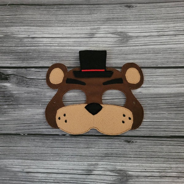 Fred Bear Felt Embroidered Mask - Freddy the Bear Mask - Kid & Adult - Creative Play - Halloween Costume - Pretend Play Mask - Dress-Up Mask