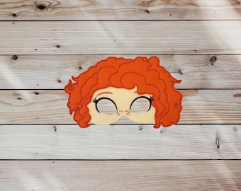 Handmade Red-Haired Princess Mask: Embroidered Costume Cosplay