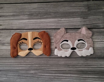 Lady and Homeless Dog Play Masks - Cocker Spaniel - Homeless Mutt - Pampered Puppy - Spaghetti Eaters - Dog Masks -  Pretend Play Mask -
