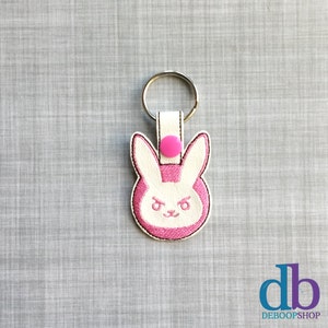 Embroidered Keychain - Diva Bunny Keychain - Gifts for Gamers - Embroidered Keychain - Zipper Pull