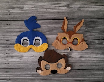 Cartoon Classics Masks: Road Runner, Coyote, Tasmanian Devil - Handmade Pretend Play