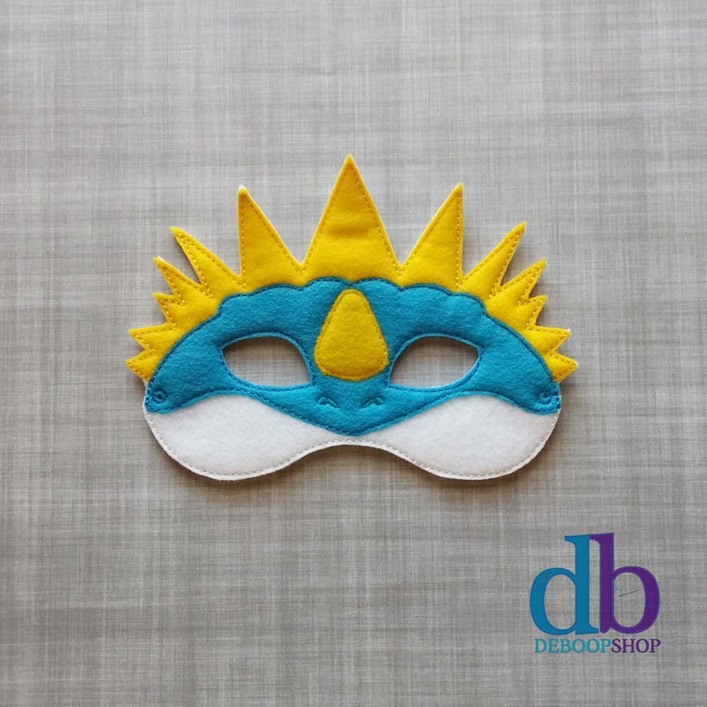 MASCHERA DRAGONHEADS DRAGONTAILS 配布CD Blue Spiked Dragon Felt Embroidered Mask - Kid & Adult - Pretend