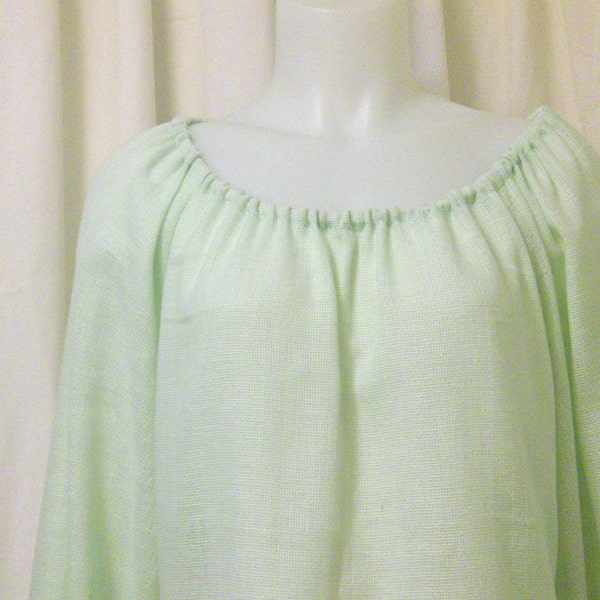 Mint Green Chemise in Semi-Sheer Cotton-Linen Blend w/Long Sleeves (Size XS)