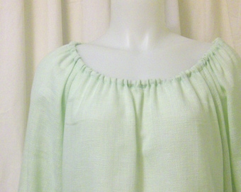 Mint Green Chemise in Semi-Sheer Cotton-Linen Blend w/Long Sleeves, Size XS