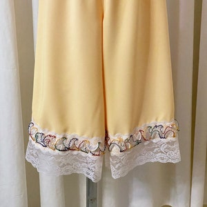 Gabardine Bloomers in Sunshine Yellow w/White & Rainbow Lace Trims, Knee Length, Size S