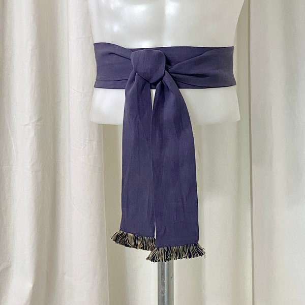 Costume Sash or Tie Belt in Periwinkle Linen w/Multiple Fringe Options for Halloween Costume and Fantasy Cosplay