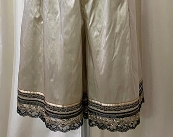 Silk Shantung Bloomers in Taupe with Black Laces, Taupe Embroidered Lace, Black & Gold Satin Ribbon and Gold Edged Ribbon, Size 3X