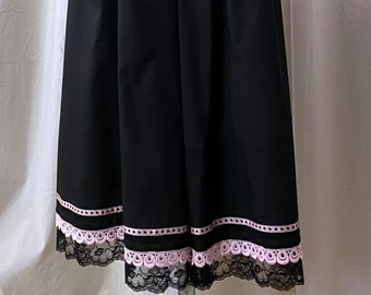 Bloomers in Black Cotton w/Black & Light Pink Laces and Light Pink Polka Dot Ribbon, Below Knee Length, Size 3X