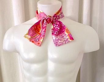 Ascot Tie in Fuchsia Pink and Mustard Acetate-Rayon Faux Silk w/Square Ends for Formal Attire or Retro Cosplay