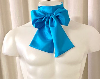 Silk Ascot Neck Tie in Bright Cyan Tissue Weight Silk w/Square Ends for Victorian Cosplay, Dicken's Costumes, Wedding Attire