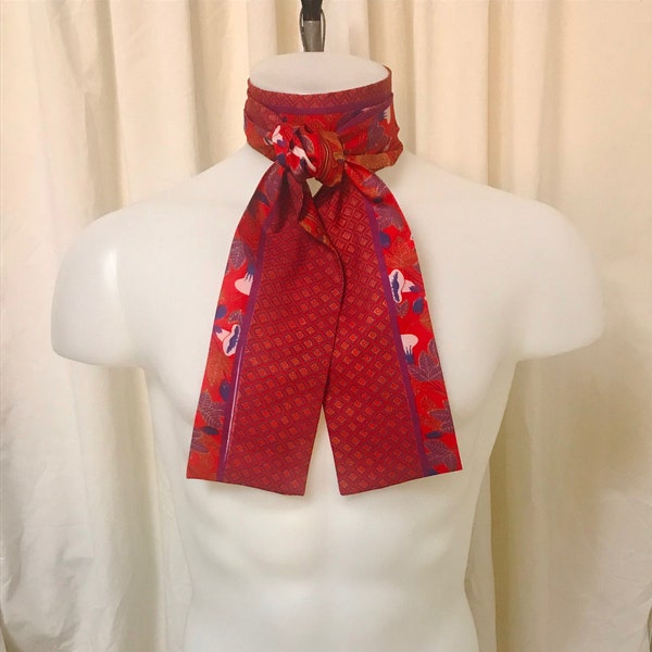 Polyester Ascot in Red Purple White Royal Print w/Square Ends for Victorian Costume, Edwardian Cosplay, Wedding Attire