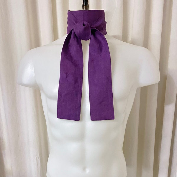 Cravat Necktie in Violet Linen w/Square Ends for Victorian Costume, Steampunk Cosplay, Wedding Attire