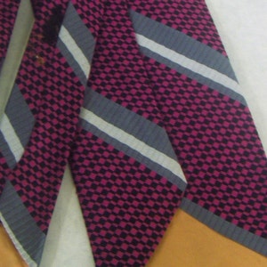 VINTAGE Wide Striped Tie in Hot Pink, Black, Grey & White 100% Dacron Polyester, Check and Stripe Print, 58.5&quot; long x 4.25&quot; wide