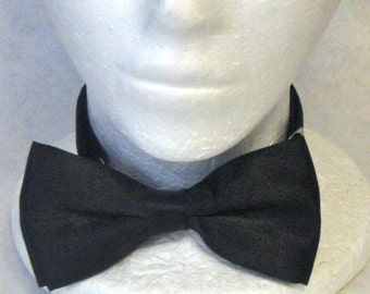 VINTAGE Black Satin Bow Tie (pre-tied) with Slide Style Size Adjustment and Hook Closure