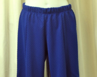 1970s Flat Front Bell Bottom Pants w/Wide Legs and Back Zip Closure in Royal Blue Knit, Size Medium