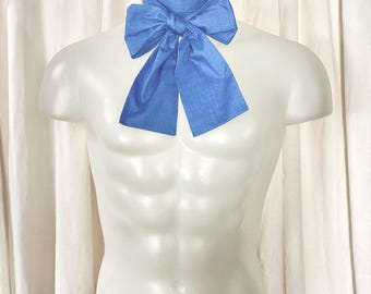 Cotton Ascot in Blue Chambray w/Square or Pointed Ends for Steampunk or Victorian Cosplay