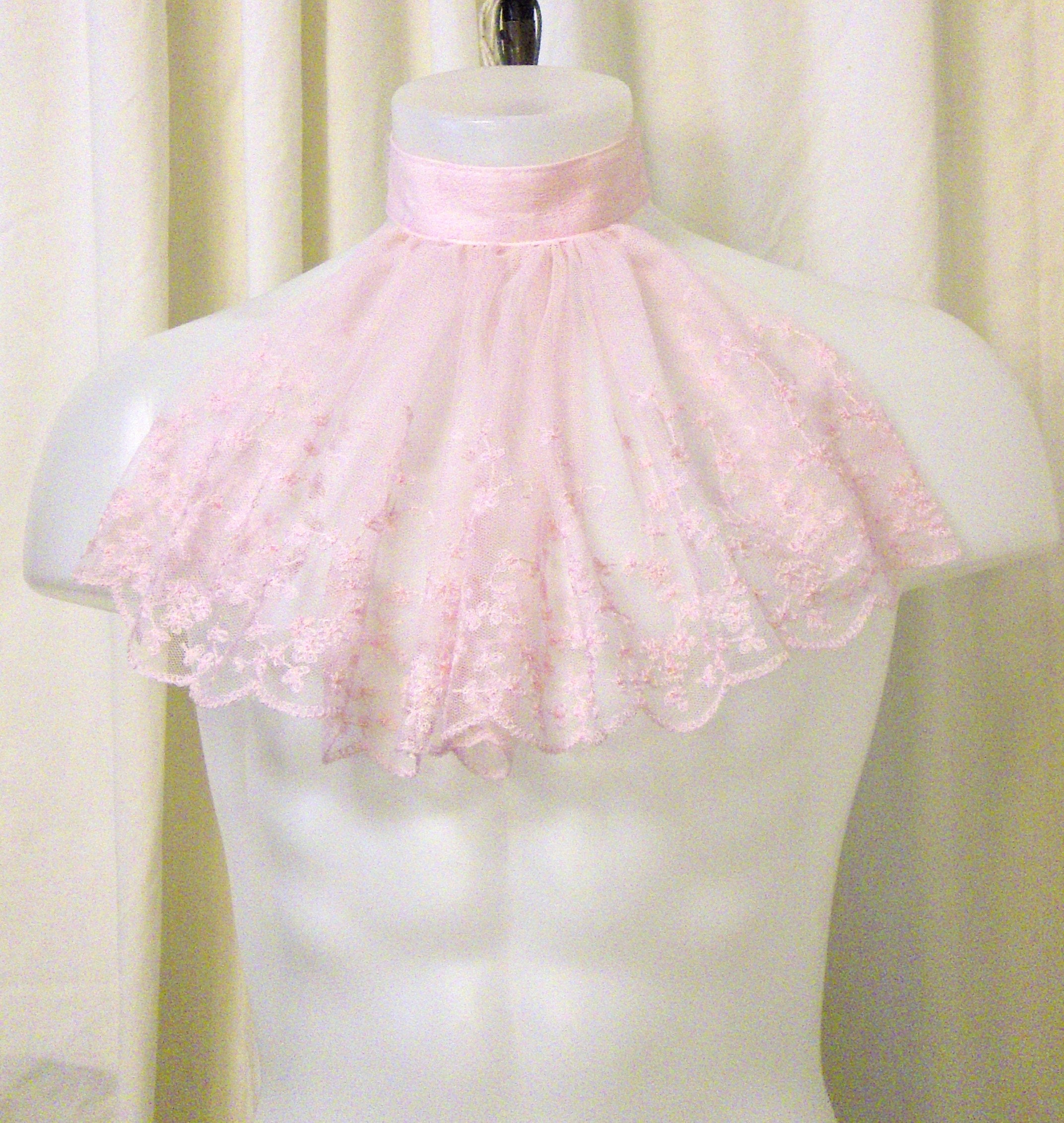 Pink Ascot Jabot Neck Ruffle Embroidered Mesh on Pink Etsy