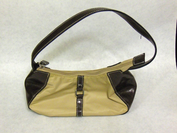 VINTAGE Tan & Brown Vegan Leather Small Handbag w… - image 1