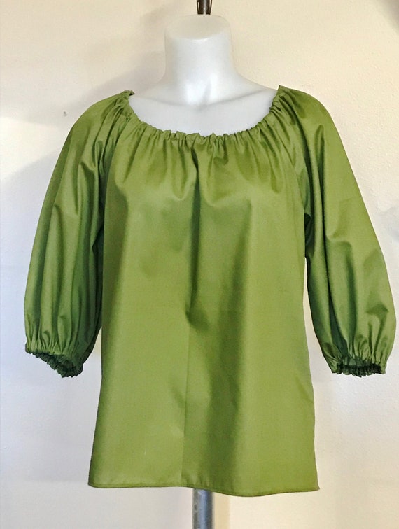 Pickle Green Peasant Blouse Chemise in 
