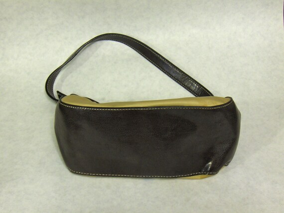 VINTAGE Tan & Brown Vegan Leather Small Handbag w… - image 3