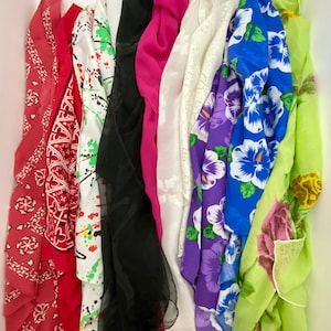 VINTAGE Crafting Scarves & Handkerchiefs in Various Patterns and Sizes - Imperfect Condition, Lot of 11