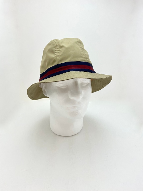 VINTAGE Kangol Design Bucket Hat in Tan Cotton wit