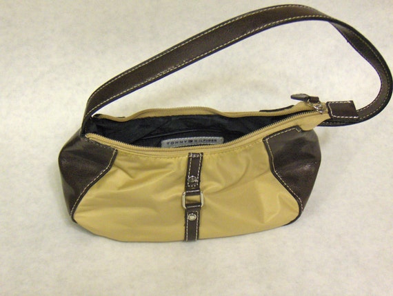 VINTAGE Tan & Brown Vegan Leather Small Handbag w… - image 4