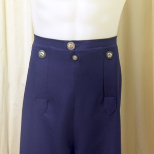 Victorian Style Trousers in Royal Navy Blue Polyester Gabardine w/Fall Front Panel (Size 2X, W:43)