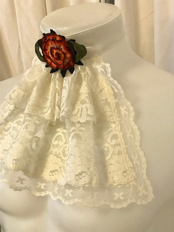 Ivory Laces Ascot Jabot Neck Ruffle w/2 Tiers & Lace Trim on Etsy