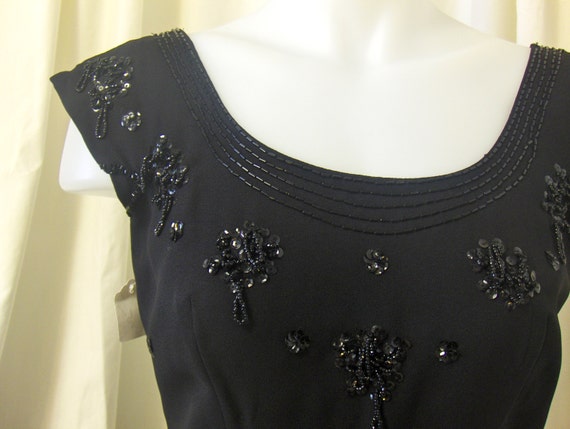 VINTAGE 1960's Black Beaded Formal Gown with Scoo… - image 1
