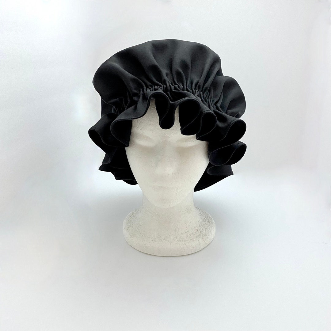 Black Mop Cap or Nightcap in Cotton Twill W/narrow Machine Etsy