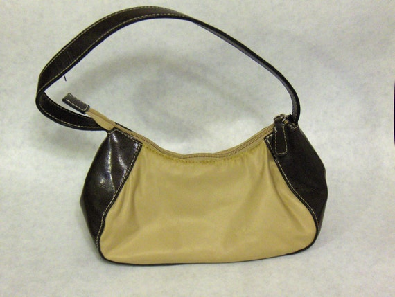 VINTAGE Tan & Brown Vegan Leather Small Handbag w… - image 2