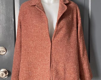 VINTAGE 1960s 'Mr Blackwell' Designer Coat in Rose Pink Wool w/Blush Pink Satin Lining, Open Style, No Pockets, Size S/M