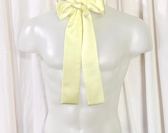 Matte Satin Ascot Necktie in Pale Yellow w/Square or Pointed Ends for Victorian Costume, Wedding Attire, Regency Cosplay