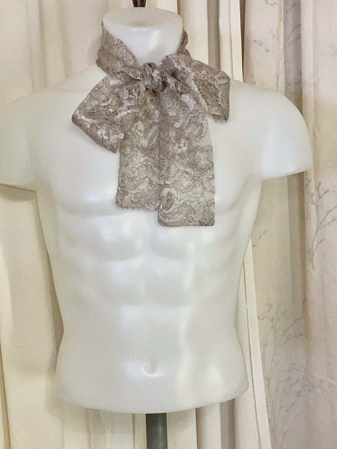 Jabot Necktie in Taupeygrey & Silver Chantilly Lace W/square Etsy