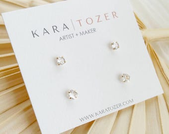 Cubic Zirconia Stud Set, Gold Stud Set, Stacking Earrings Studs, Stacking Stud Earrings Tiny Gold