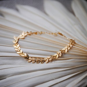 Dainty 14K Gold Plated Filled Leaf Bracelet, Stacking Layering Bracelet
