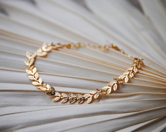 Dainty Gold Plated Filled Leaf Bracelet, Stacking Layering Bracelet