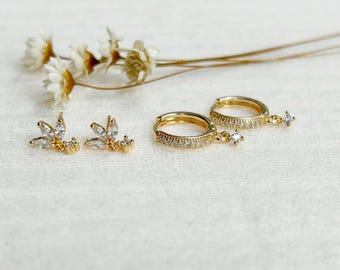 Stacking Hoop Sets, Huggie Hoop Earring Set, Pave Gold Hoop Set, Gold Hoop Earring Set, Stacking Earring Set, Gold Hoop Stacking Set