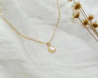 Dainty Mother of Pearl Necklace: Gold Plated Filled Oval Pendant